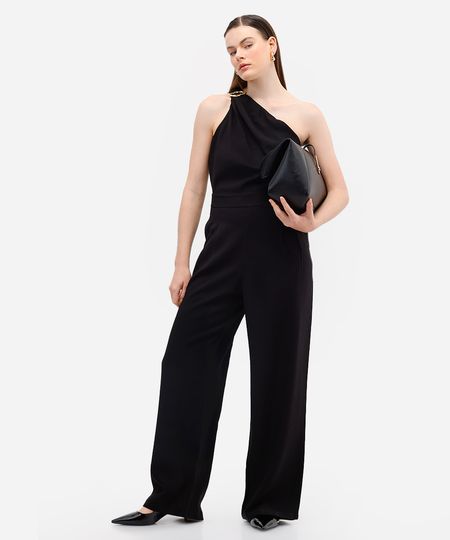 macacão ombro único feminino de viscose preto PP macacão ombro único feminino de viscose preto PP