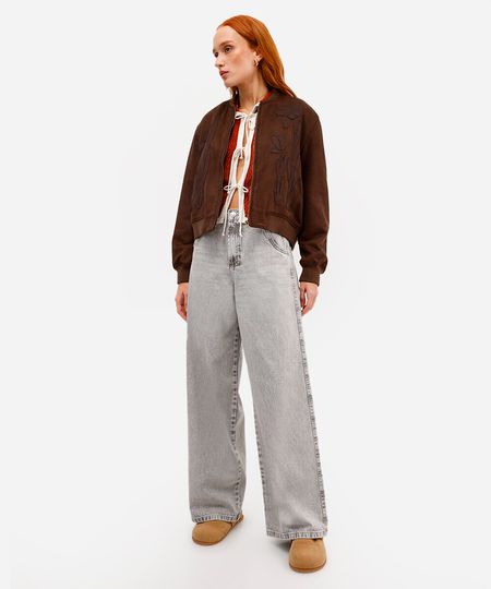 calça jeans skater cintura média - cinza 42 calça jeans skater cintura média - cinza 42