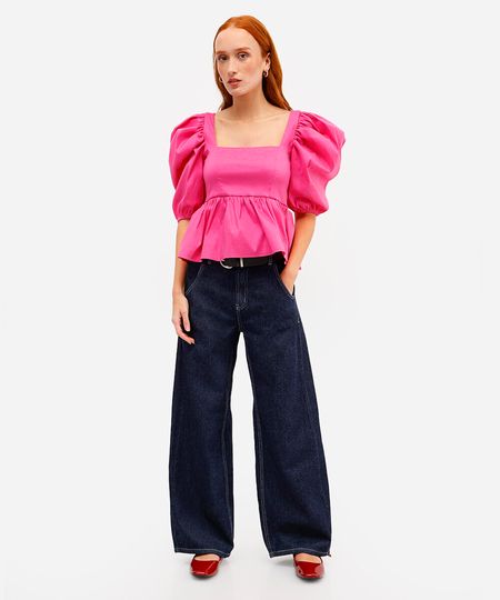 calça oversized feminina jeans cintura média azul 38 calça oversized feminina jeans cintura média azul 38