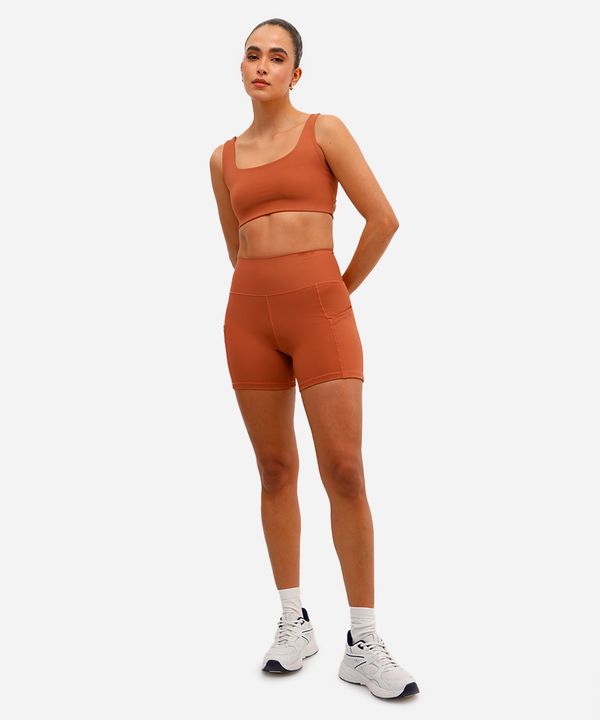 bermuda feminina esportiva com bolsos marrom G