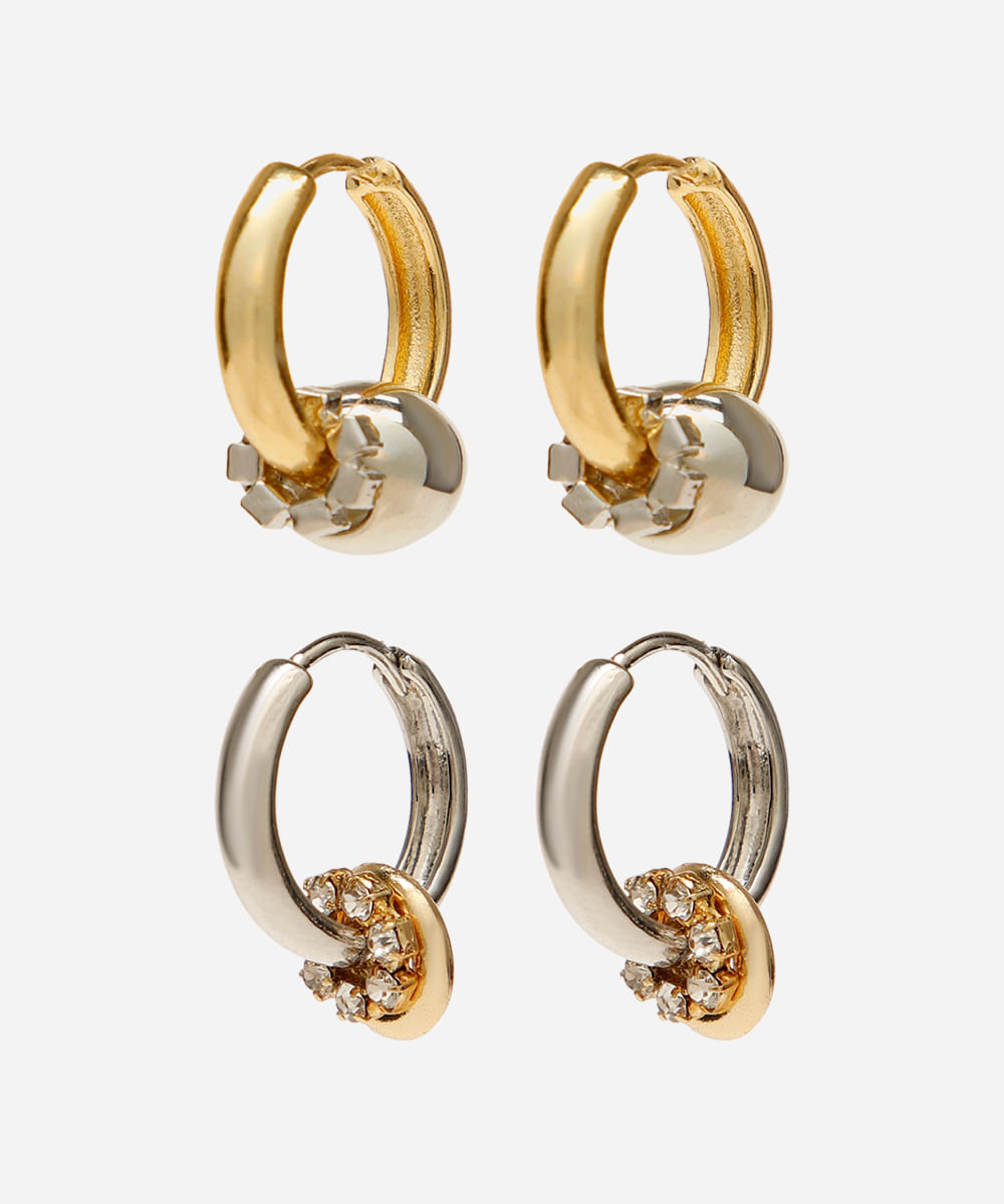 kit de 2 brincos mini argolas com brilho colorido