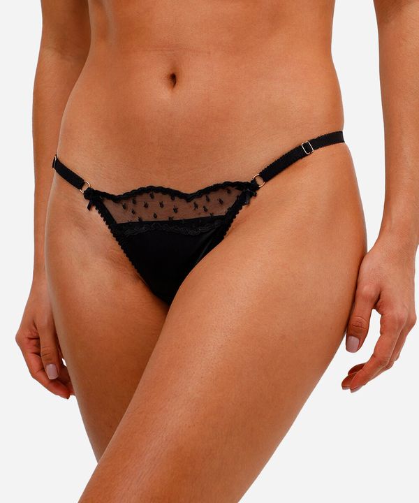 calcinha fio dental com tule e renda preta P