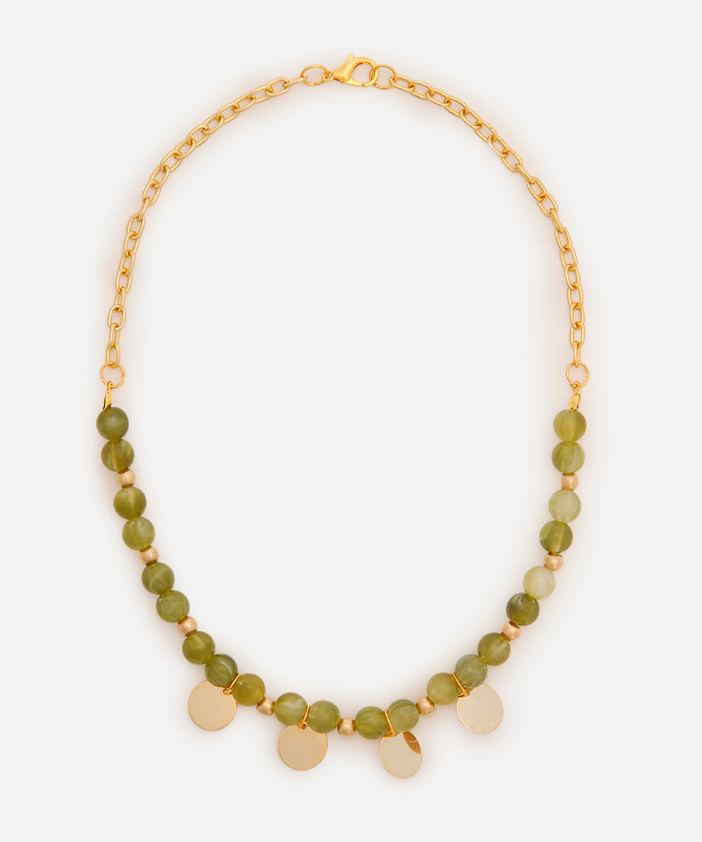 colar com miçangas dourado