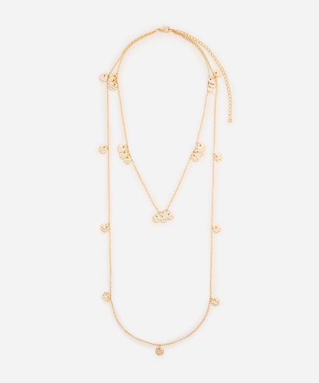 colar duplo alongado com medalha dourado UNICO colar duplo alongado com medalha dourado UNICO