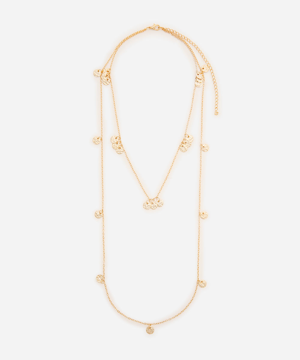 colar duplo alongado com medalha dourado