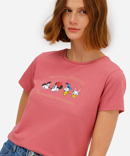 camiseta feminina de algodão mickey rosa PP camiseta feminina de algodão mickey rosa PP