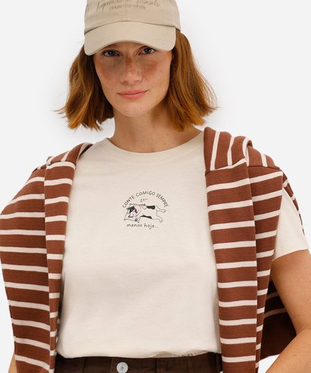 camiseta feminina de algodão estampada bege G