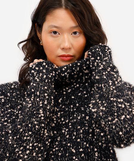 suéter de tricô bolinhas coloridas gola alta preto PP suéter de tricô bolinhas coloridas gola alta preto PP