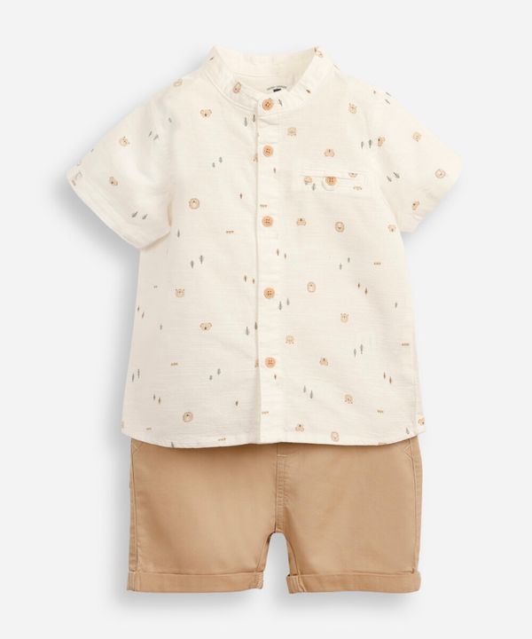 conjunto infantil curto de algodão estampado off white 6-9