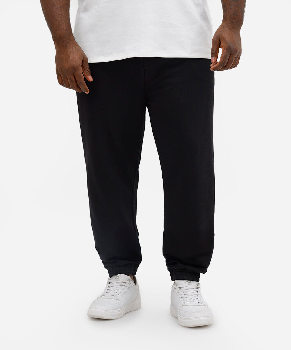 calça jogger masculina de moletom básica plus size preta
