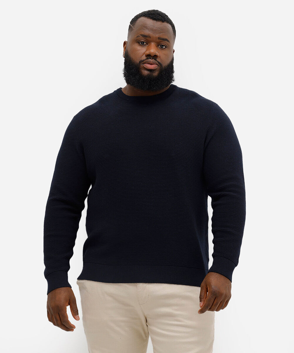 suéter de tricot canelado plus size azul