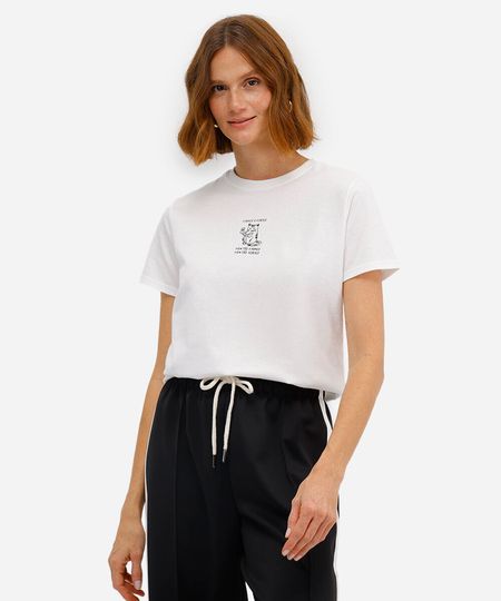 camiseta de algodão manga curta firmes e fortes off white P