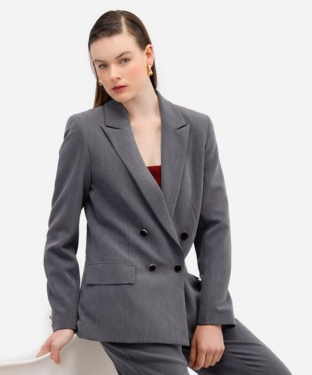 blazer feminina de alfaiataria cinza PP