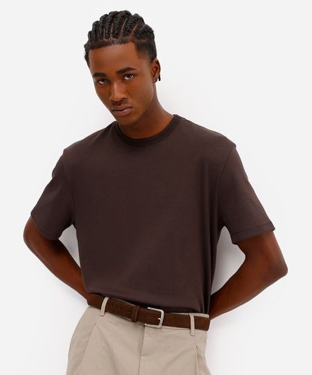 camiseta de algodão peruano bold manga curta marrom M camiseta de algodão peruano bold manga curta marrom M