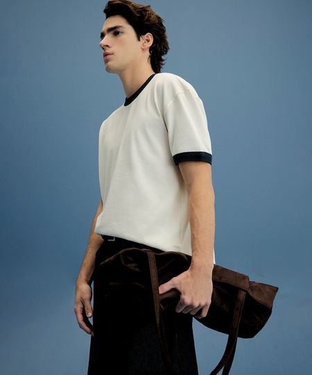 camiseta masculina de algodão bicolor off white G