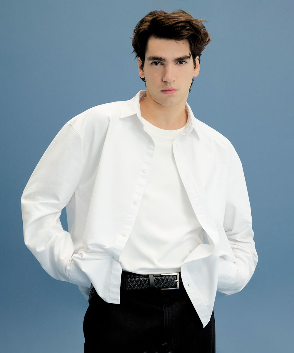 camisa oversized masculina de algodão manga longa off white