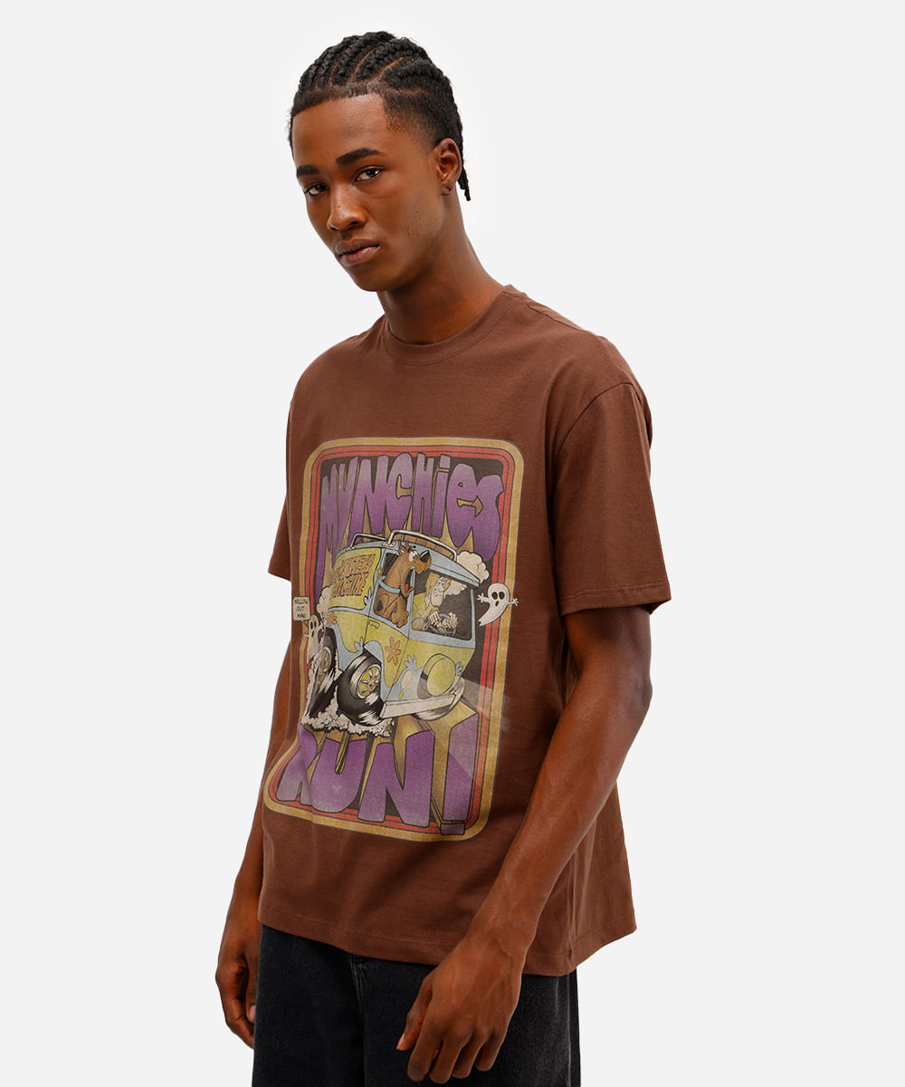 camiseta masculina de algodão scooby doo marrom