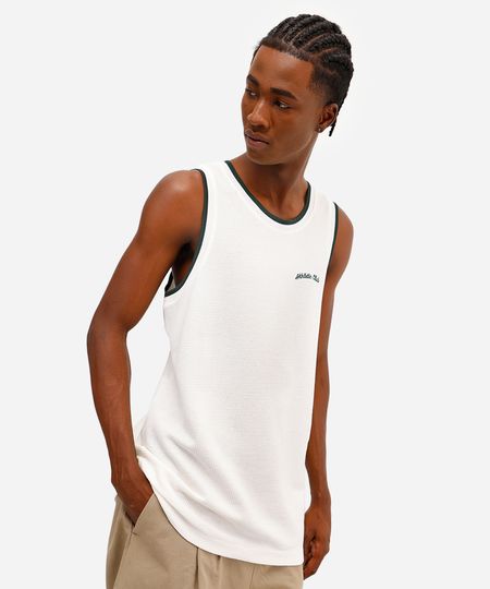 regata de algodão texturizada athletic club bicolor off white M regata de algodão texturizada athletic club bicolor off white M