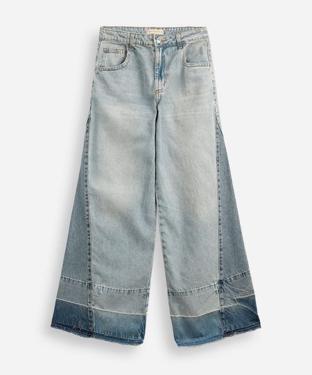 calça jeans wide leg recorte lateral azul 10
