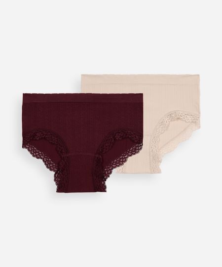 kit de 2 calcinhas caleçon texturizada com renda colorido M kit de 2 calcinhas caleçon texturizada com renda colorido M