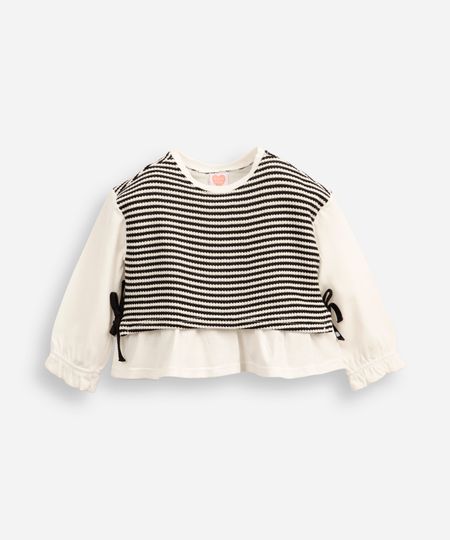 blusa infantil com sobreposição tricot listrado off white 2 blusa infantil com sobreposição tricot listrado off white 2