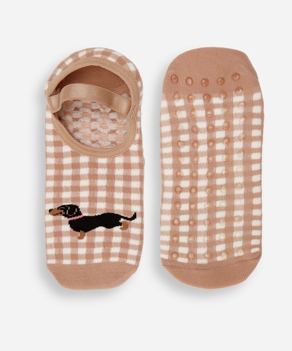 meia sapatilha estampado vichy colorido 34-39 bege 34-39