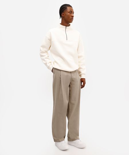 calça baggy masculina de sarja com pregas bege 38 calça baggy masculina de sarja com pregas bege 38