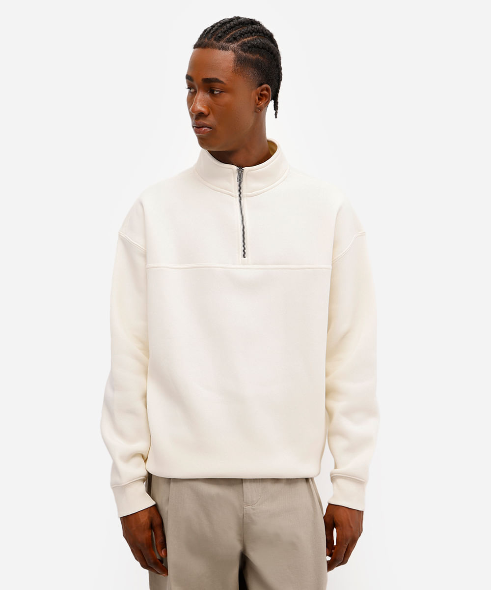 blusão masculino de moletom felpado com zíper off white