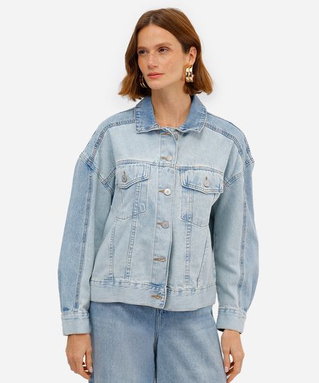 jaqueta feminina jeans bicolor azul P jaqueta feminina jeans bicolor azul P