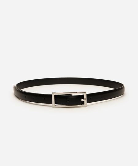 cinto feminino fino essencial com fivela retangular preto 85CM