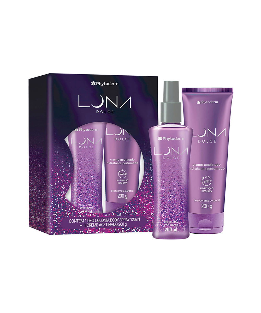 kit feminino phytoderm luna dolce deo colônia body splash 200ml e creme hidratante acetinado 200g