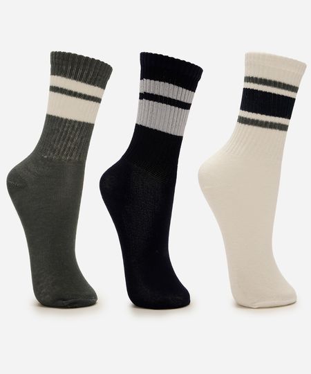 kit de 3 meias listrada infantil colorido 26-29 kit de 3 meias listrada infantil colorido 26-29