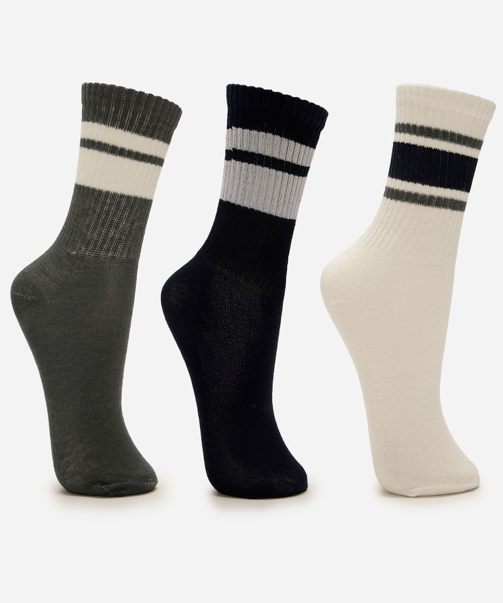 kit de 3 meias listrada infantil colorido