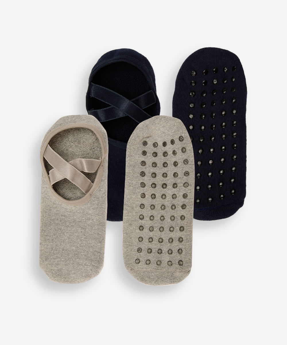 kit de 2 meias sapatilhas com sola antiderrapante colorido