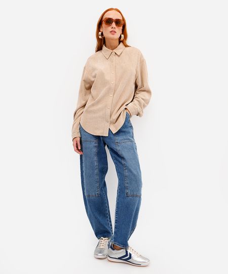 calça balloon feminina jeans cintura alta azul 34