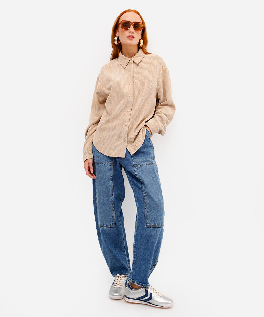calça balloon feminina jeans cintura alta azul