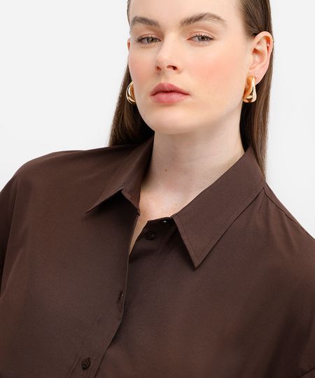 camisa oversized feminina manga longa marrom PP camisa oversized feminina manga longa marrom PP
