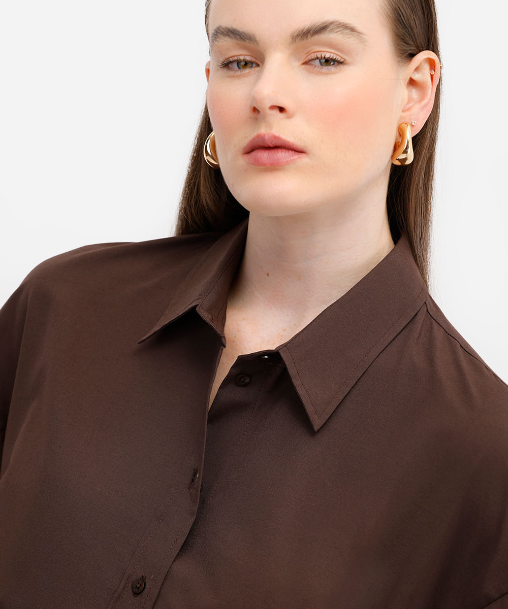 camisa oversized feminina manga longa marrom