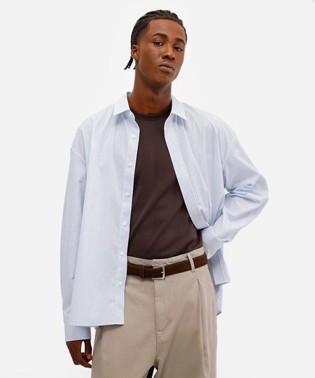 camisa oversized masculina de algodão listrada off white G camisa oversized masculina de algodão listrada off white G