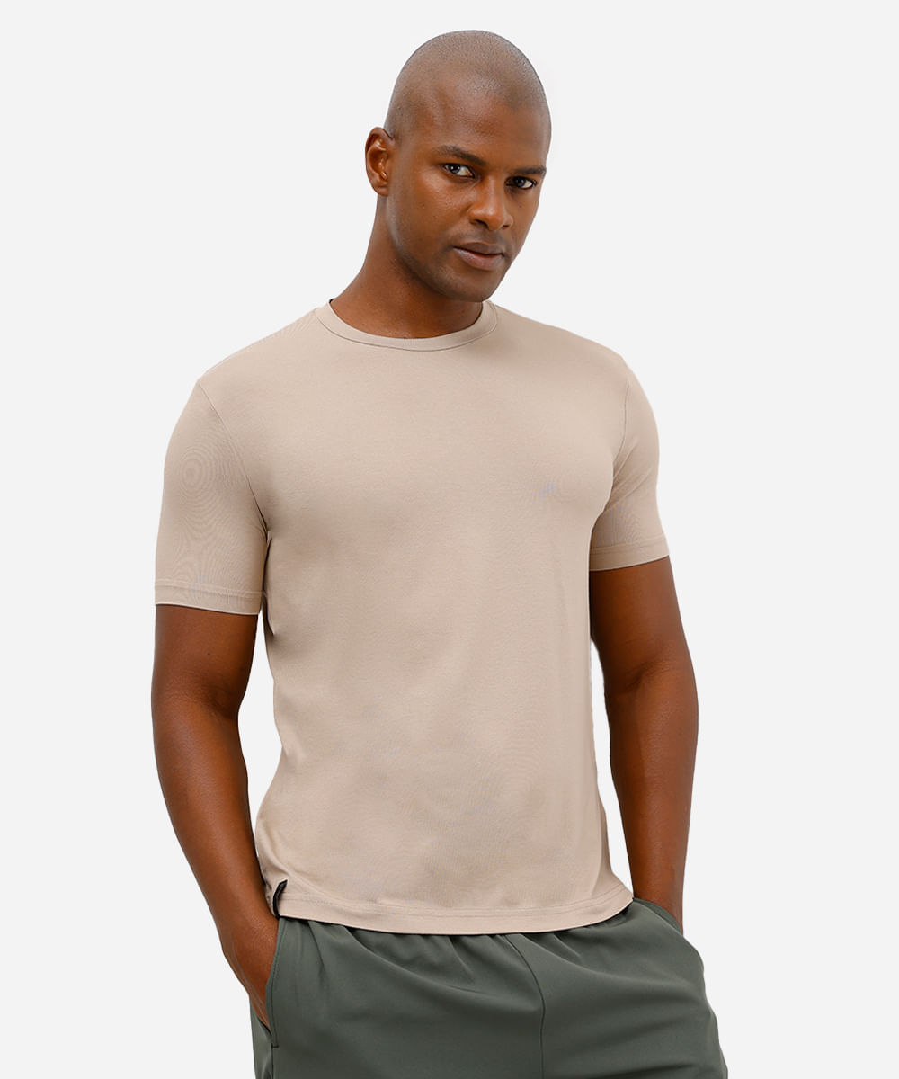 camiseta masculina esportiva ace de viscose bege
