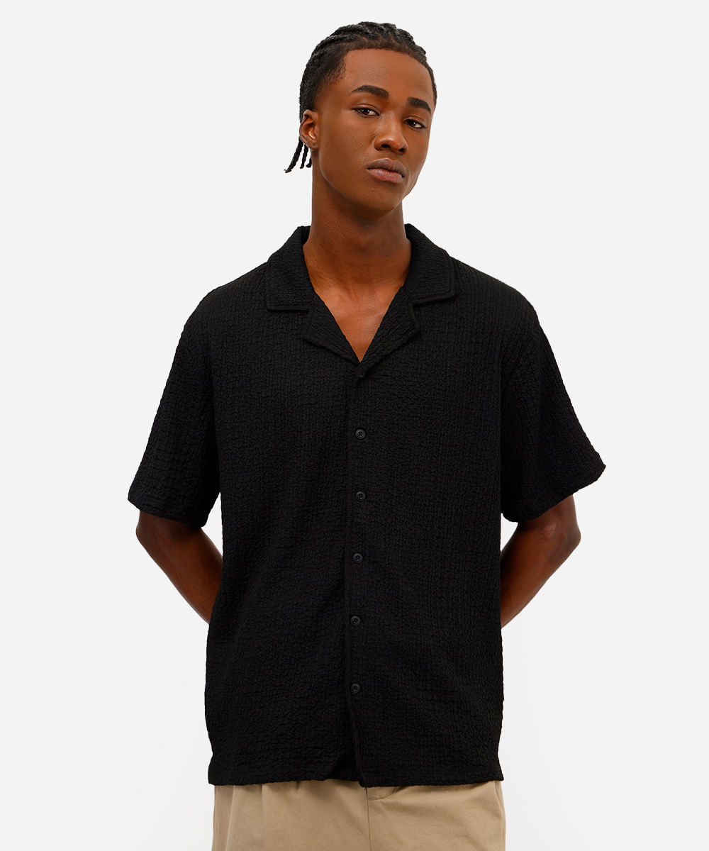 camisa masculina manga curta texturizada - preto