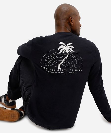 camiseta masculina de algodão texturizada estampada preta M camiseta masculina de algodão texturizada estampada preta M