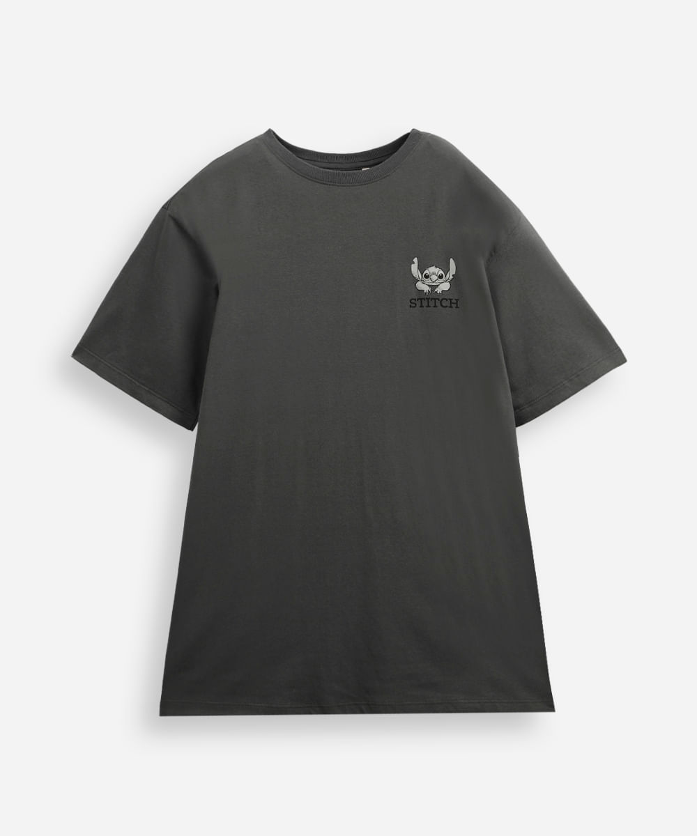 Camiseta manga curta chilled vibes stitch cinza