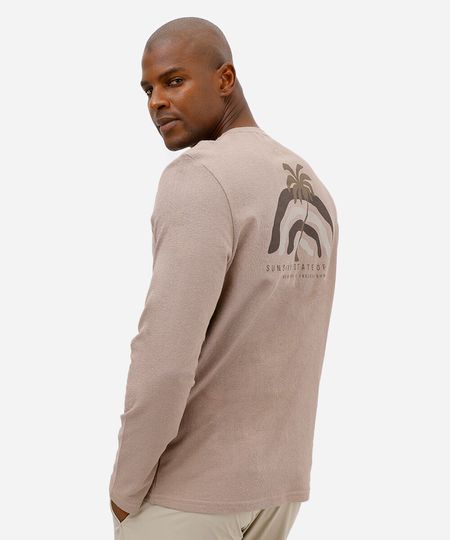 camiseta masculina de algodão texturizada estampada bege P camiseta masculina de algodão texturizada estampada bege P