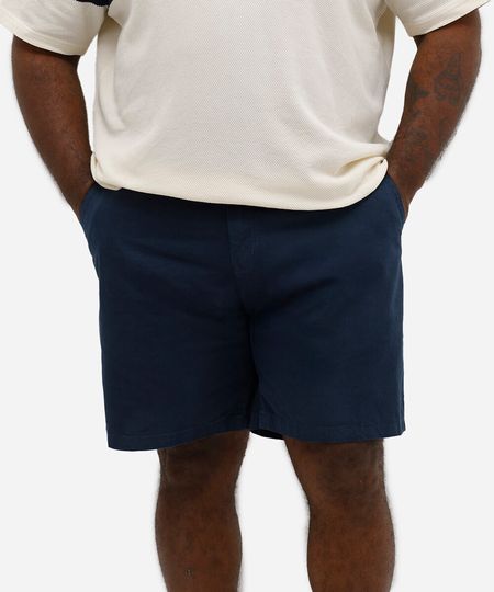bermuda de sarja plus size reta com bolsos azul 56