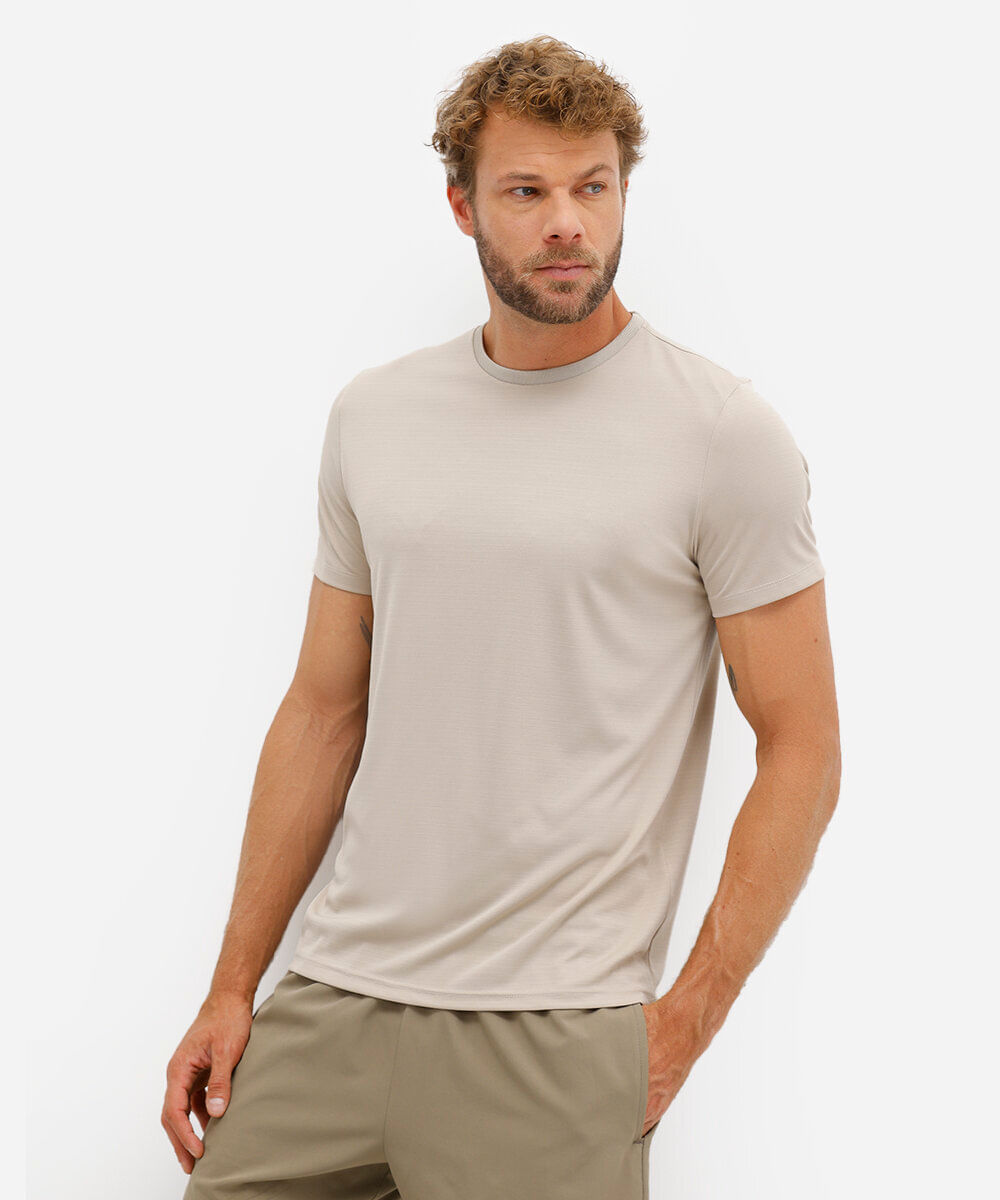 camiseta masculina básica esportiva ace manga curta bege