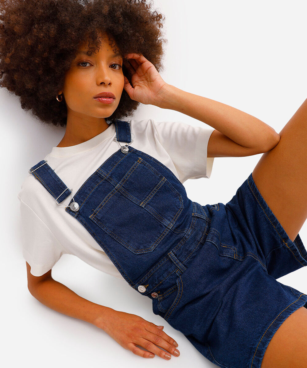 jardineira feminina jeans azul