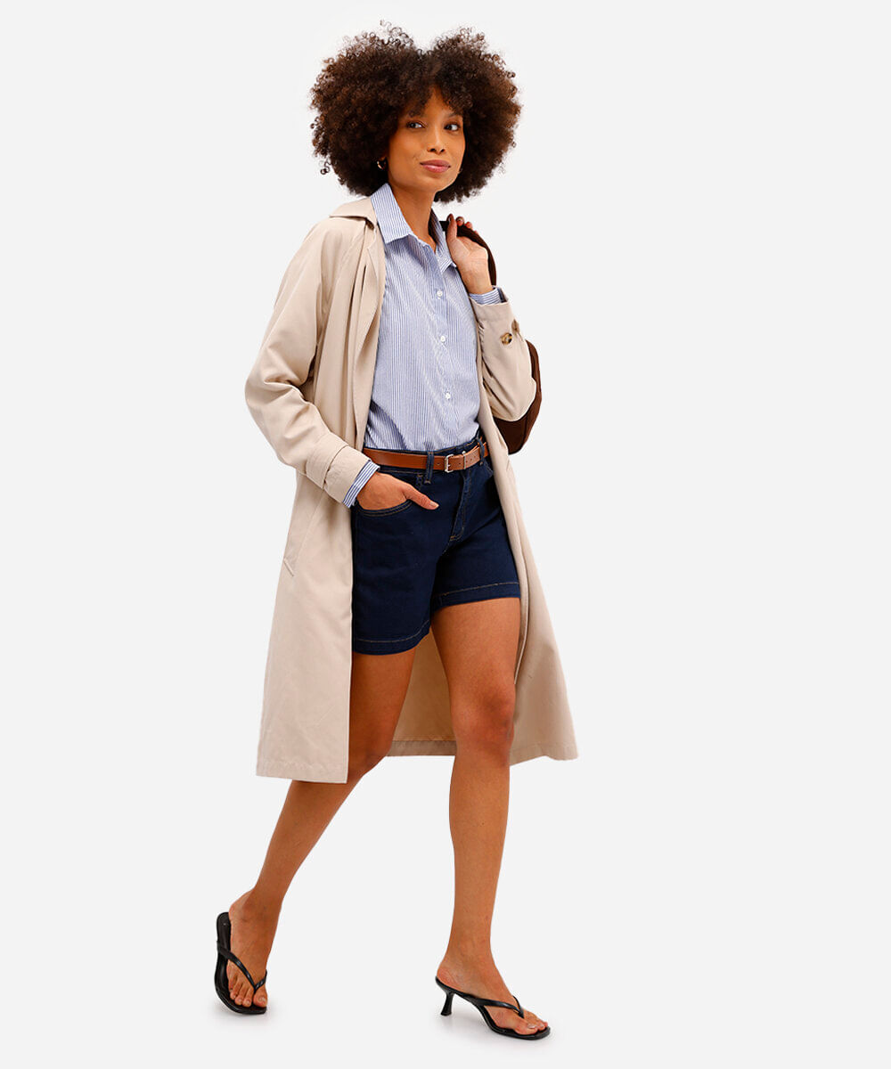 short feminino jeans com cinto azul