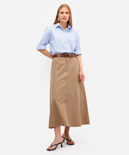 saia midi evasê feminina sarja com recortes bege 36 saia midi evasê feminina sarja com recortes bege 36