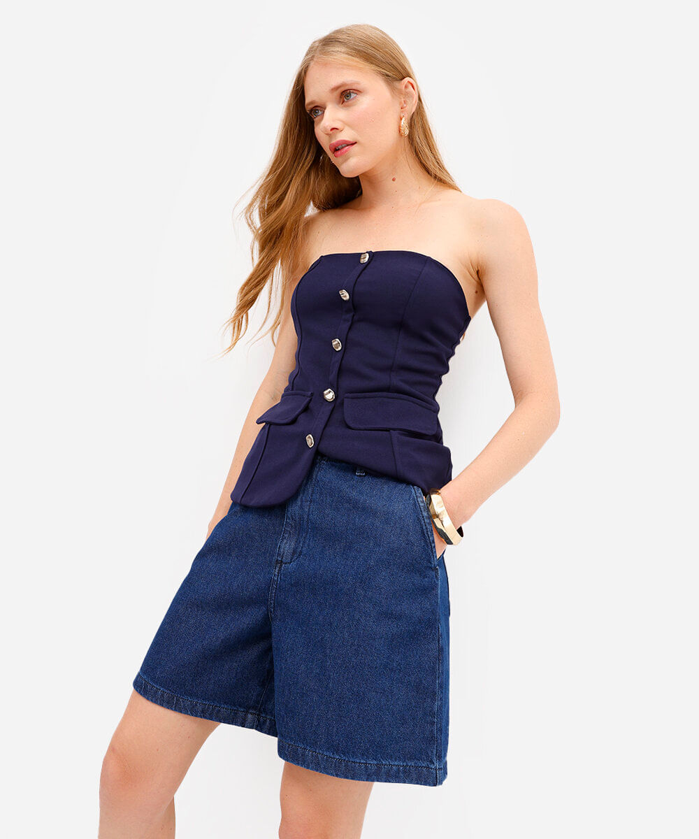 bermuda feminina jeans azul
